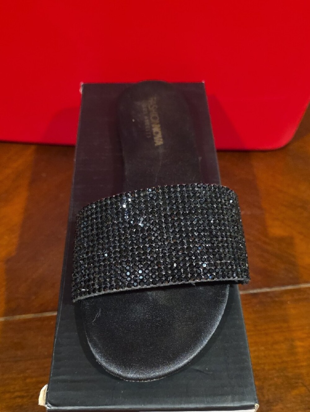 (J54) Fashion Nova Black Crystal Embellished Slide Sandals Sz 7.5 - Picture 5 of 6